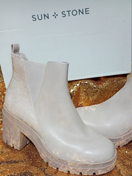 Sun + Stone Shoes - Sun + Stone Off-White/Cream Platform Chelsea Bootie
